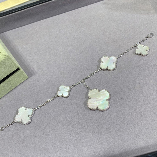DIANA CLOVER 5 MOTIF WHITE MOP SILVER BRACELET
