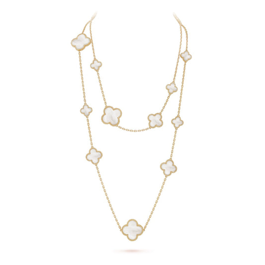 DIANA CLOVER 16 MOTIF WHITE MOP GOLD NECKLACE