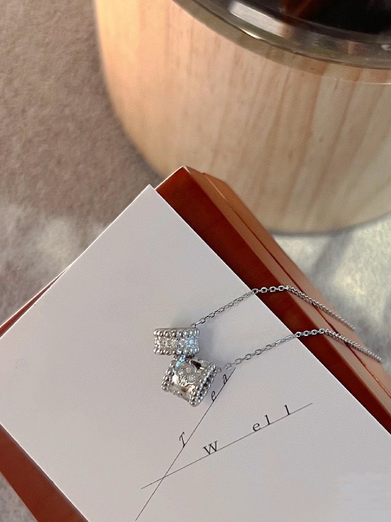 DIANA PERLEE DOUBLE PENDANT SILVER DIAMOND NECKLACE