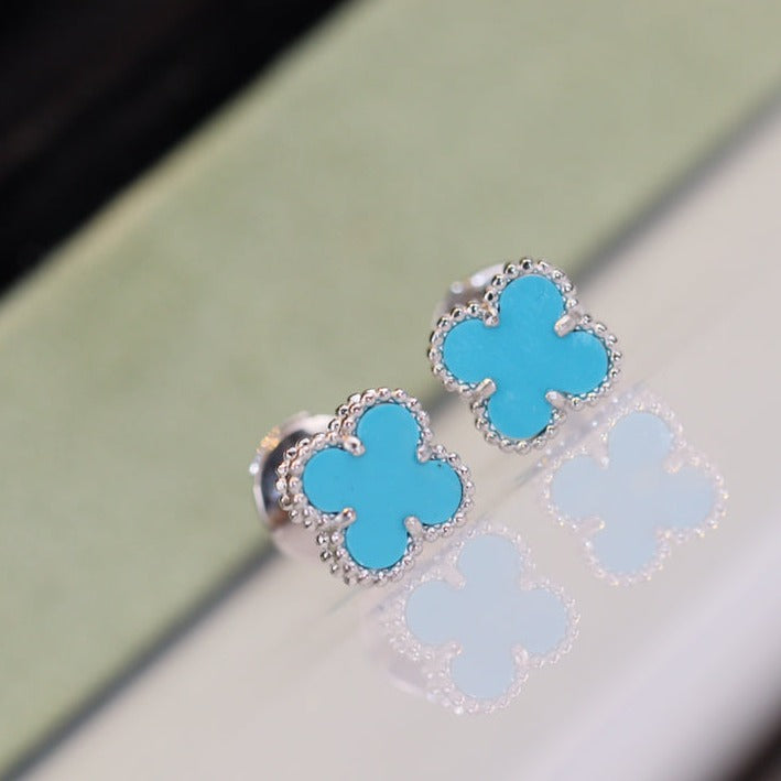 DIANA CLOVER MINI TURQUOISE SILVER STUD EARRINGS