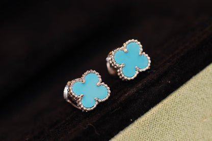 DIANA CLOVER MINI TURQUOISE SILVER STUD EARRINGS