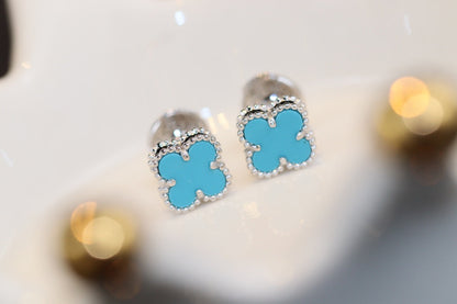 DIANA CLOVER MINI TURQUOISE SILVER STUD EARRINGS