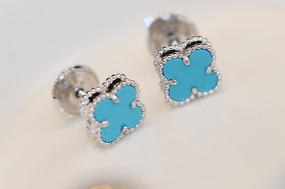 DIANA CLOVER MINI TURQUOISE SILVER STUD EARRINGS