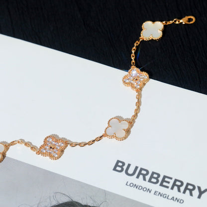 DIANA CLOVER BRACELET 5 MOTIF WHITE MOP DIAMOND