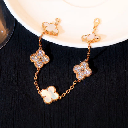 DIANA CLOVER BRACELET 5 MOTIF WHITE MOP DIAMOND