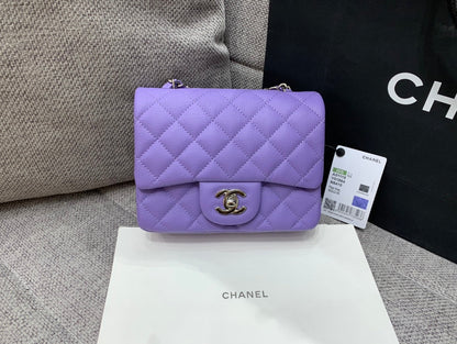 MINI SQUARE FLAP BAG 17CM PURPLE CAVIAR SILVER HARDWARE