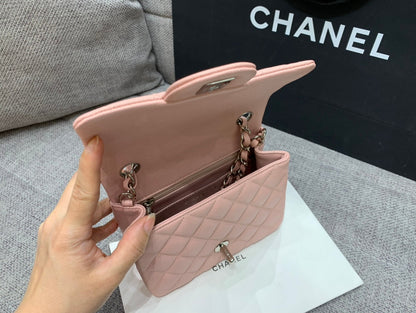 MINI SQUARE FLAP BAG 17CM PINK CAVIAR SILVER HARDWARE
