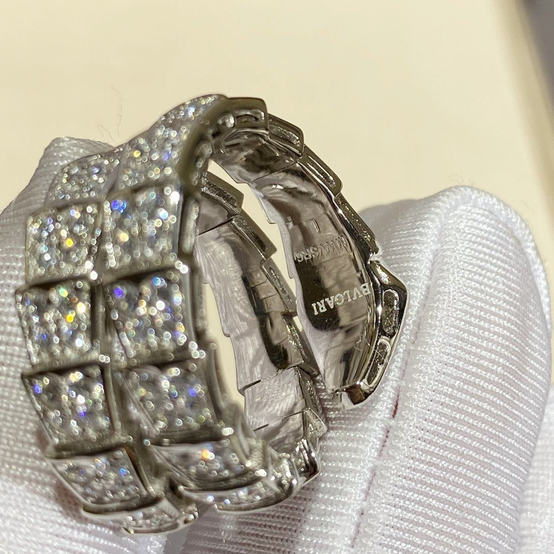 DIANA SERPENTI DOUBLE RING SILVER DIAMOND PAVED