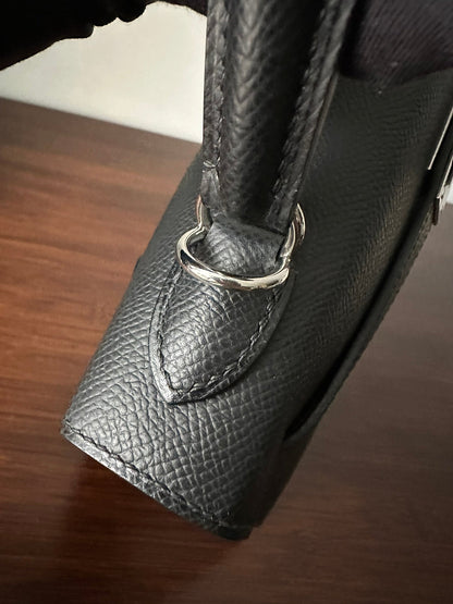 HM KELLY 25CM BLACK EPSOM SILVER HARDWARE