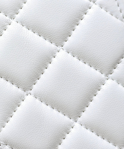 MINI RECTANGLE FLAP BAG TOP HANDLE 20CM WHITE LAMBSKIN SILVER HARDWARE