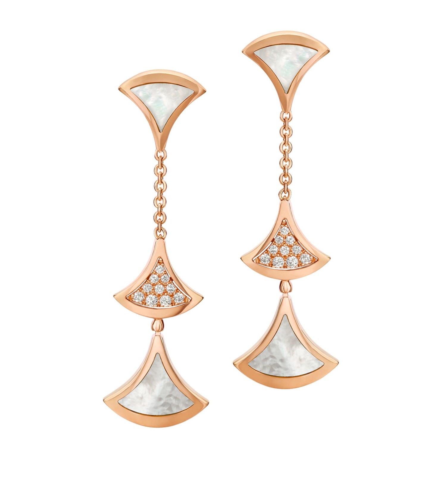 DIANA DREAM EARRINGS 3 MOTIFS DIAMOND MOP PINK GOLD