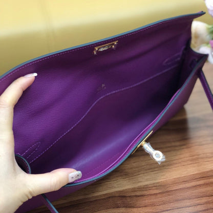 HM Kelly Cut 31cm Purple Swift Leather Ghw