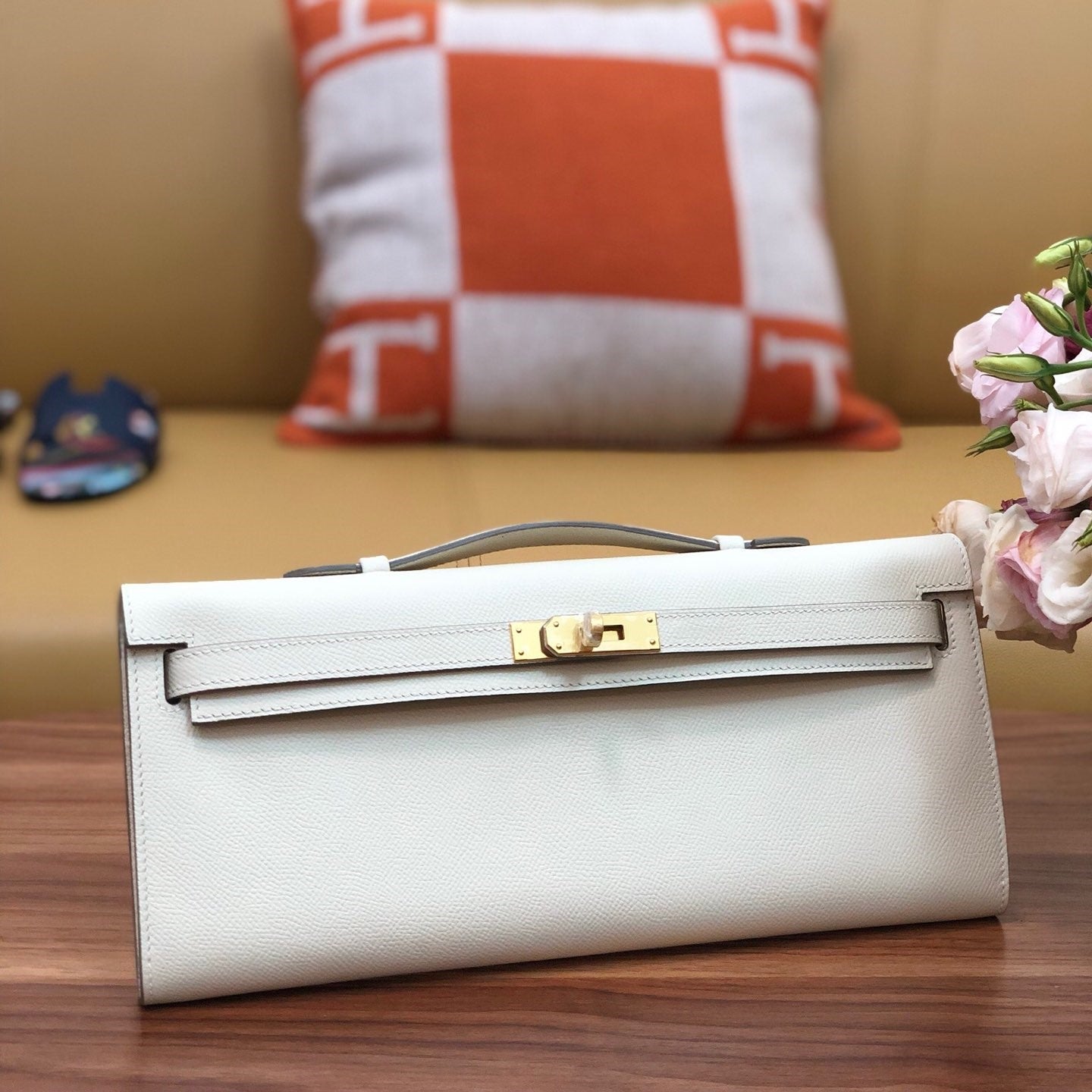 HM Kelly Cut 31cm White Swift Leather Ghw