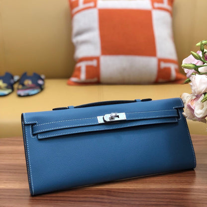 HM Kelly Cut 31cm Blue Swift Leather Shw