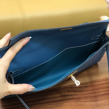 HM Kelly Cut 31cm Blue Swift Leather Ghw