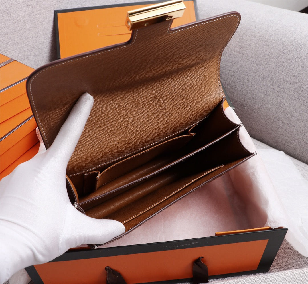 HM CONSTANCE BAGS 19 RUSSET EPSOM GOLD HARDWARE