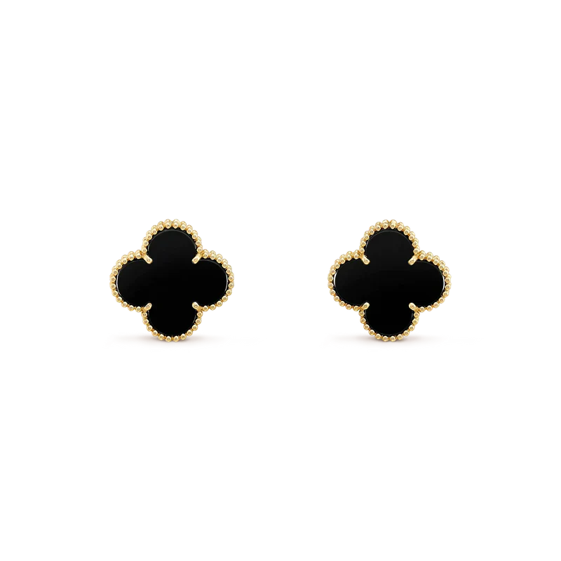 DIANA CLOVER MEDIUM 1 MOTIFS  ONYX STUD EARRINGS