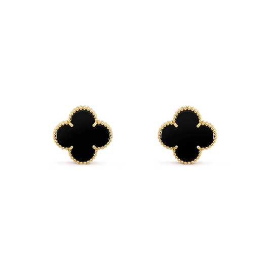 DIANA CLOVER MEDIUM 1 MOTIFS  ONYX STUD EARRINGS