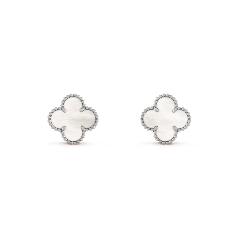 DIANA CLOVER MEDIUM 1 MOTIFS  WHITE MOP EARRINGS SILVER