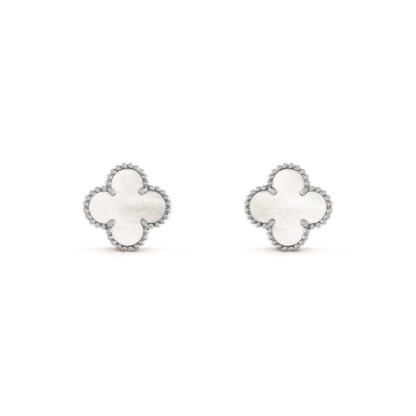 DIANA CLOVER MEDIUM 1 MOTIFS  WHITE MOP EARRINGS SILVER