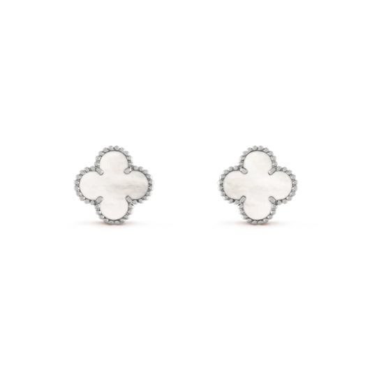 DIANA CLOVER MEDIUM 1 MOTIFS  WHITE MOP EARRINGS SILVER