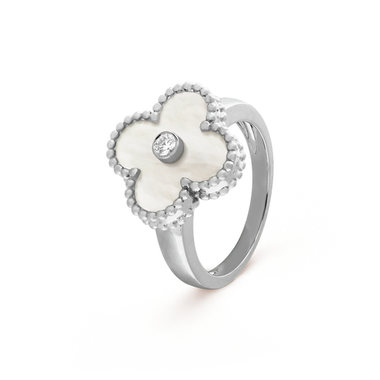 DIANA CLOVER SILVER MOP DIAMOND RING