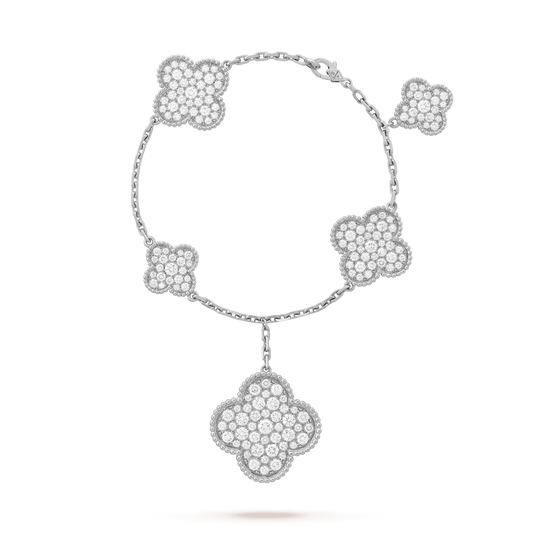 DIANA CLOVER 6 MOTIFS SILVER DIAMOND BRACELET