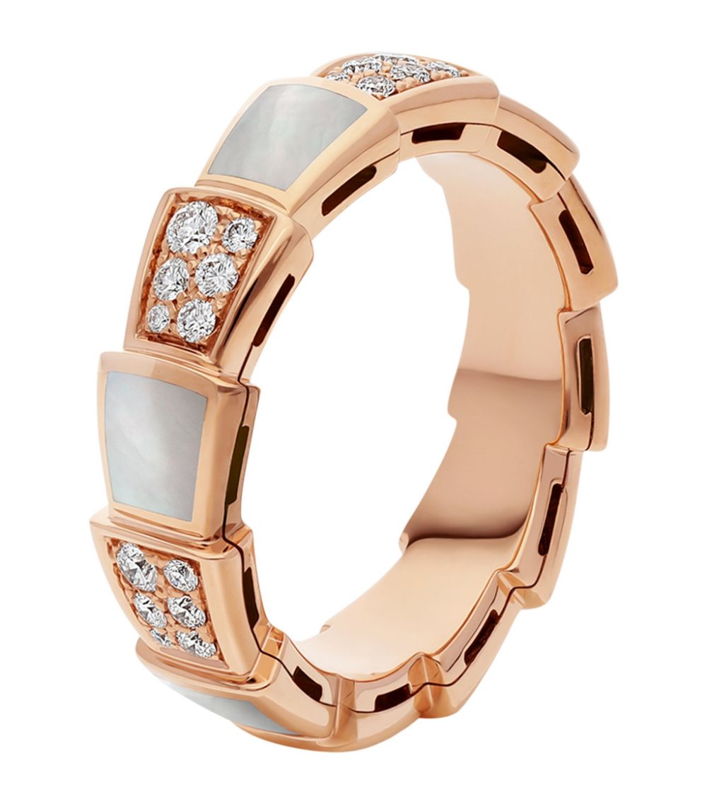 DIANA SERPENTI RING PINK GOLD MOP DIAMOND PAVED 4MM