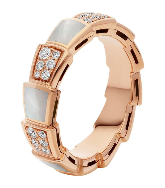 DIANA SERPENTI RING PINK GOLD MOP DIAMOND PAVED 4MM