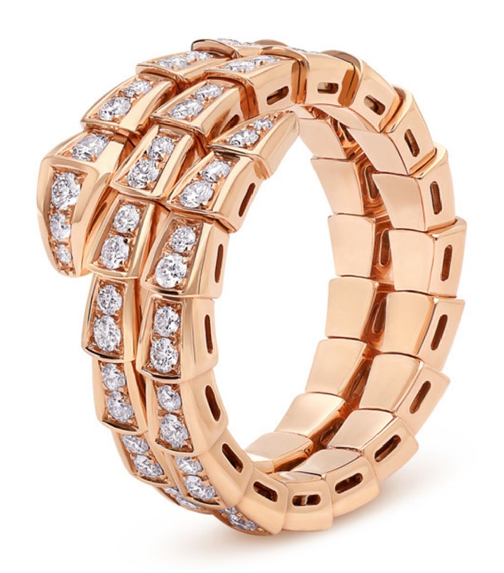 DIANA SERPENTI RING PINK GOLD DIAMOND DOUBLE ROW