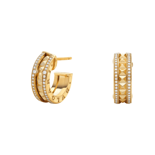 DIANA ZERO 1 ROCK GOLD EARRINGS WITH STUDDED SPIRAL AND PAVED DIAMONDS