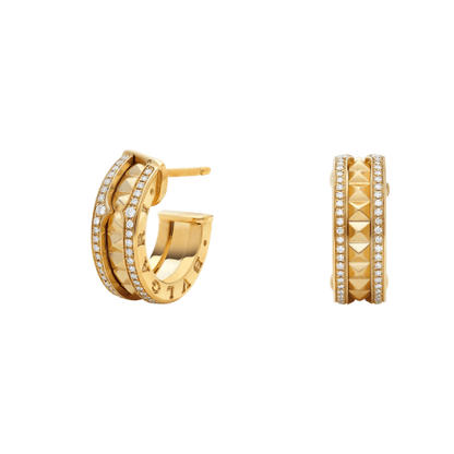 DIANA ZERO 1 ROCK GOLD EARRINGS WITH STUDDED SPIRAL AND PAVED DIAMONDS