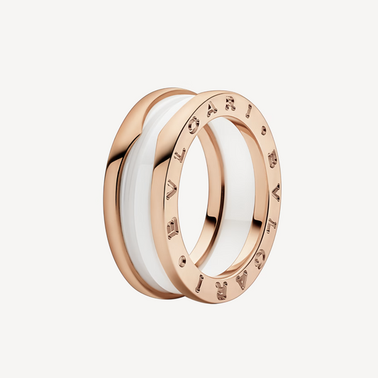 DIANA ZERO 1 TWO-BAND LOOPS AND WHITE CERAMIC SPIRAL PINK GOLD RING