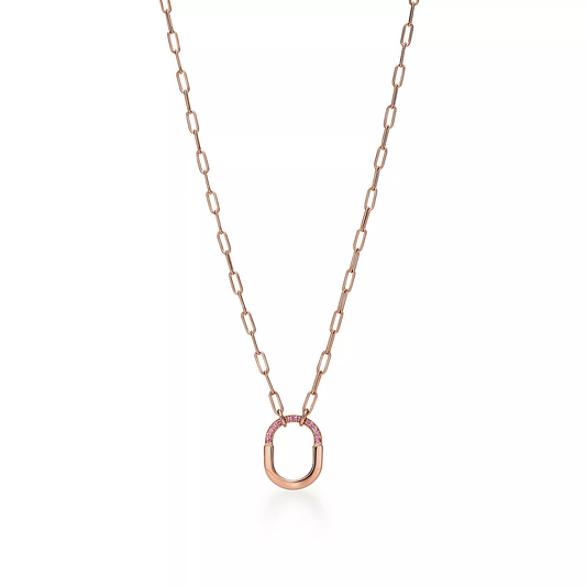 LOCK SMALL PENDANT PINK DIAMOND PINK GOLD NECKLACE
