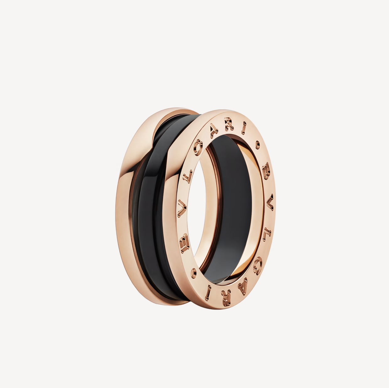 DIANA ZERO 1 TWO-BAND LOOPS AND BLACK CERAMIC PINK GOLD RING