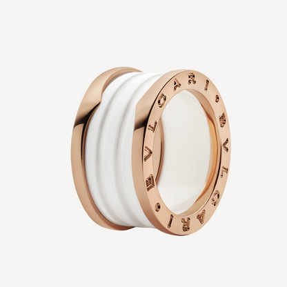 DIANA ZERO 1 FOUR-BAND LOOPS AND WHITE CERAMIC SPIRAL PINK GOLD RING