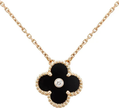 DIANA CLOVER 15MM DIAMOND ONYX NECKLACE