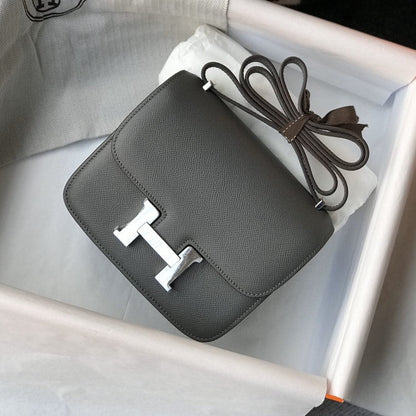 HM CONSTANCE BAG GREY EPSOM LEATHER SILVER HARDWARE