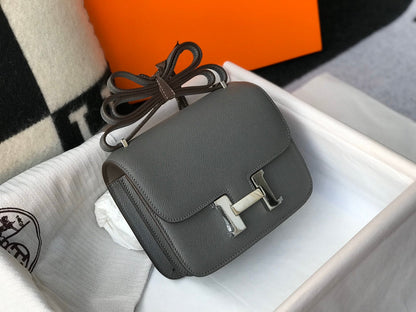 HM CONSTANCE BAG GREY EPSOM LEATHER SILVER HARDWARE