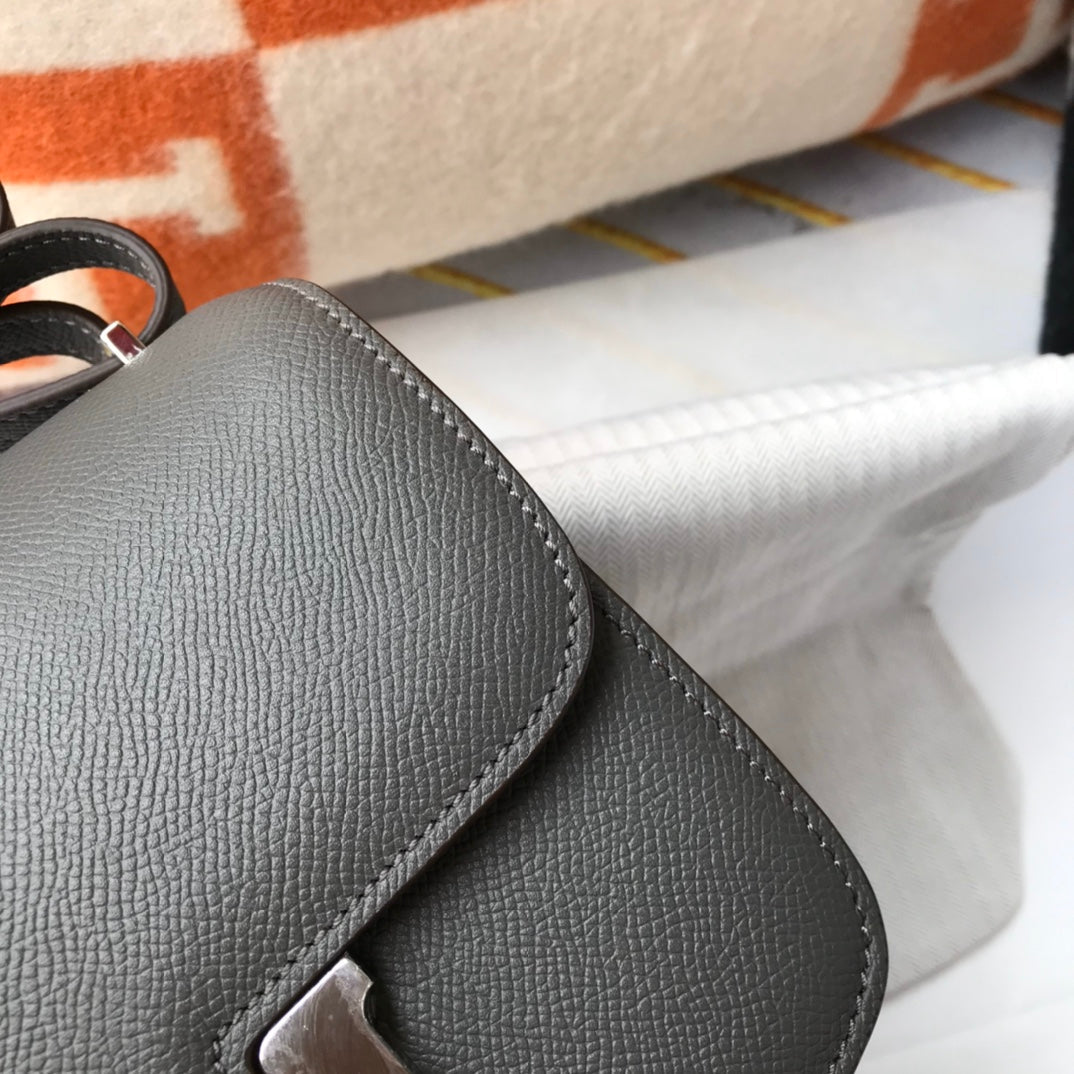 HM CONSTANCE BAG GREY EPSOM LEATHER SILVER HARDWARE