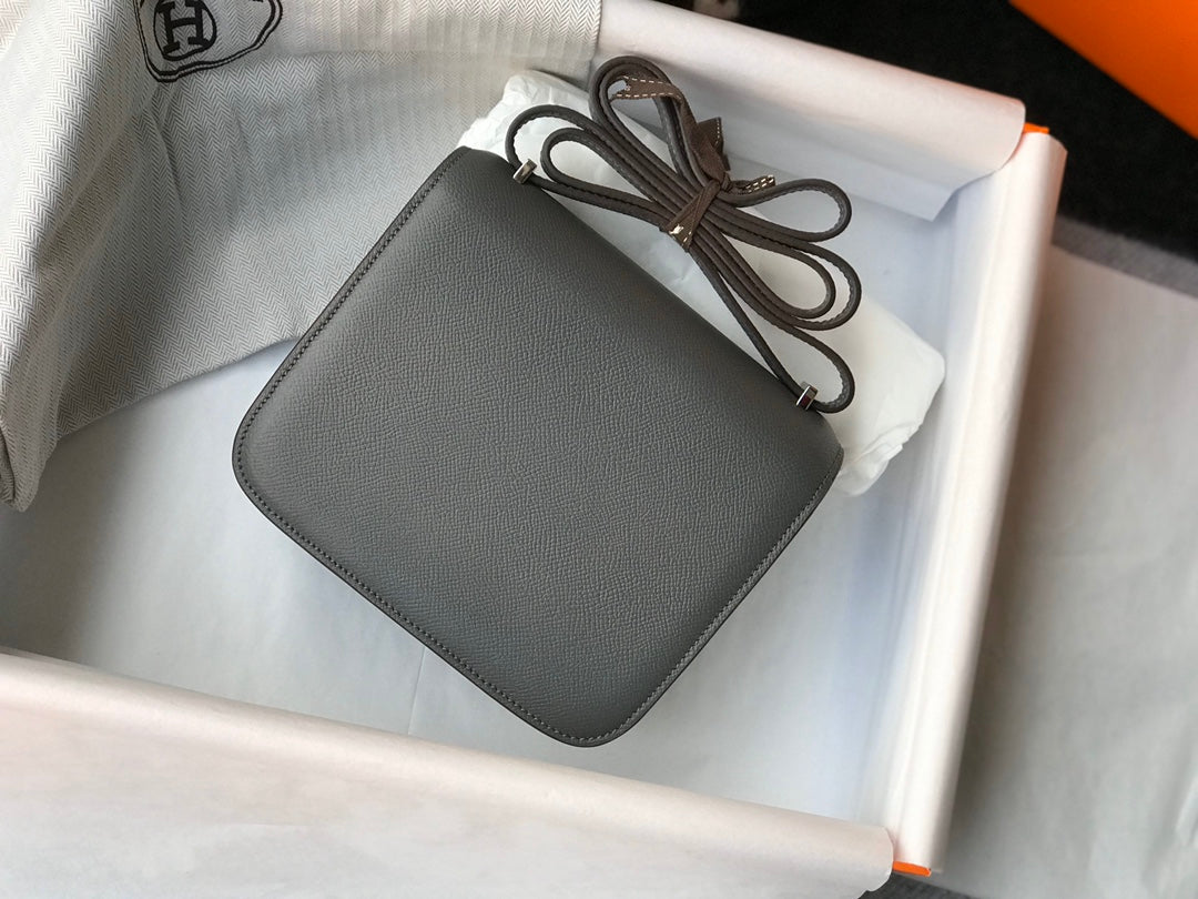 HM CONSTANCE BAG GREY EPSOM LEATHER SILVER HARDWARE