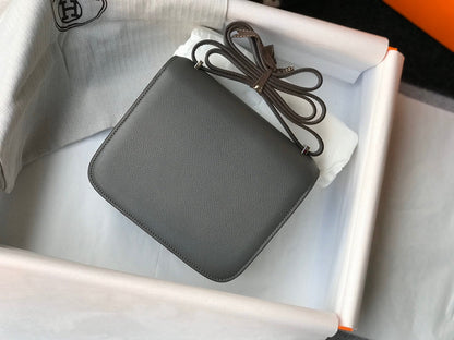 HM CONSTANCE BAG GREY EPSOM LEATHER SILVER HARDWARE