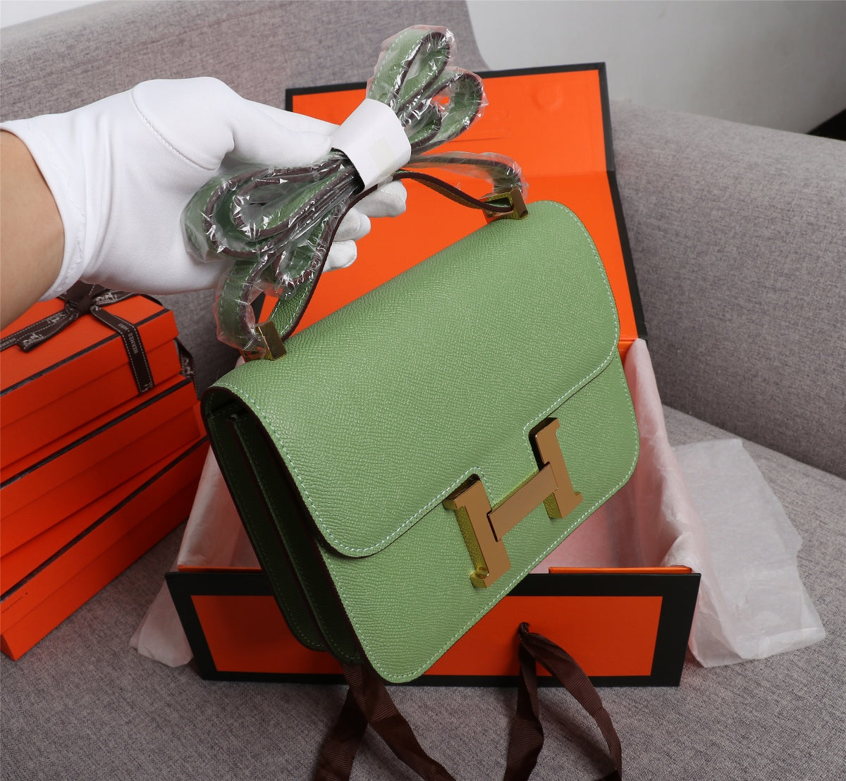 HM CONSTANCE BAG 19 PICKLE EPSOM GOLD HARDWARE