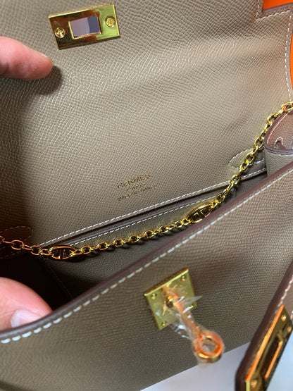 HM KELLY MINI POCHETTE 22 ASH BROWN EPSOM