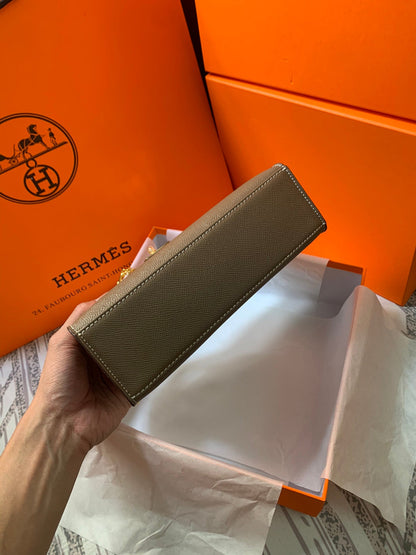 HM KELLY MINI POCHETTE 22 ASH BROWN EPSOM