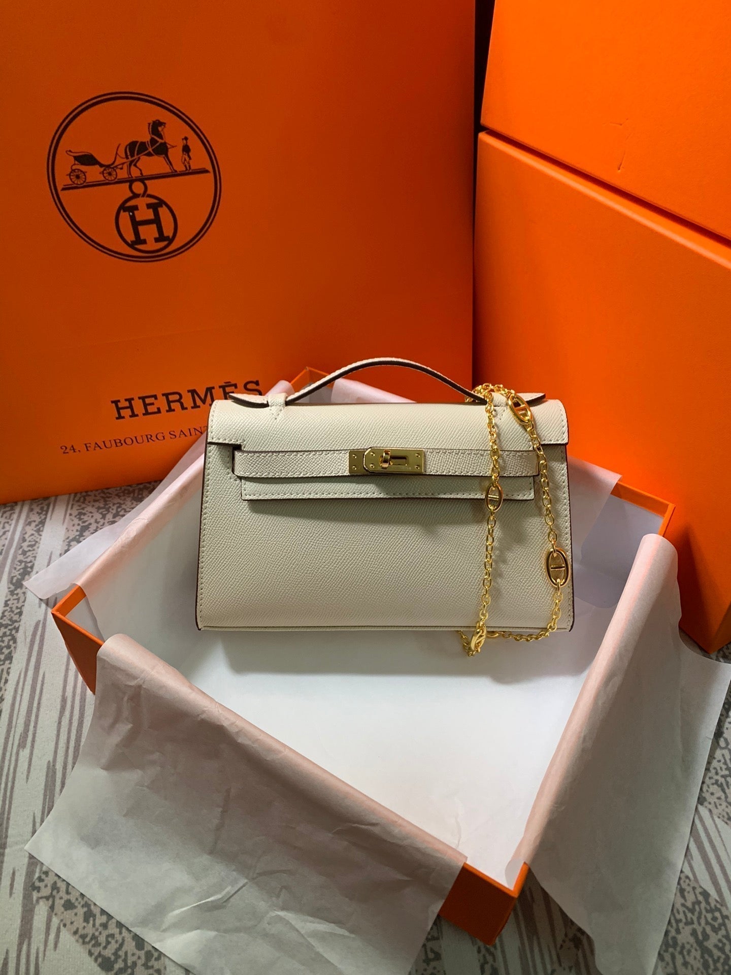 HM KELLY MINI POCHETTE 22 CREAM EPSOM