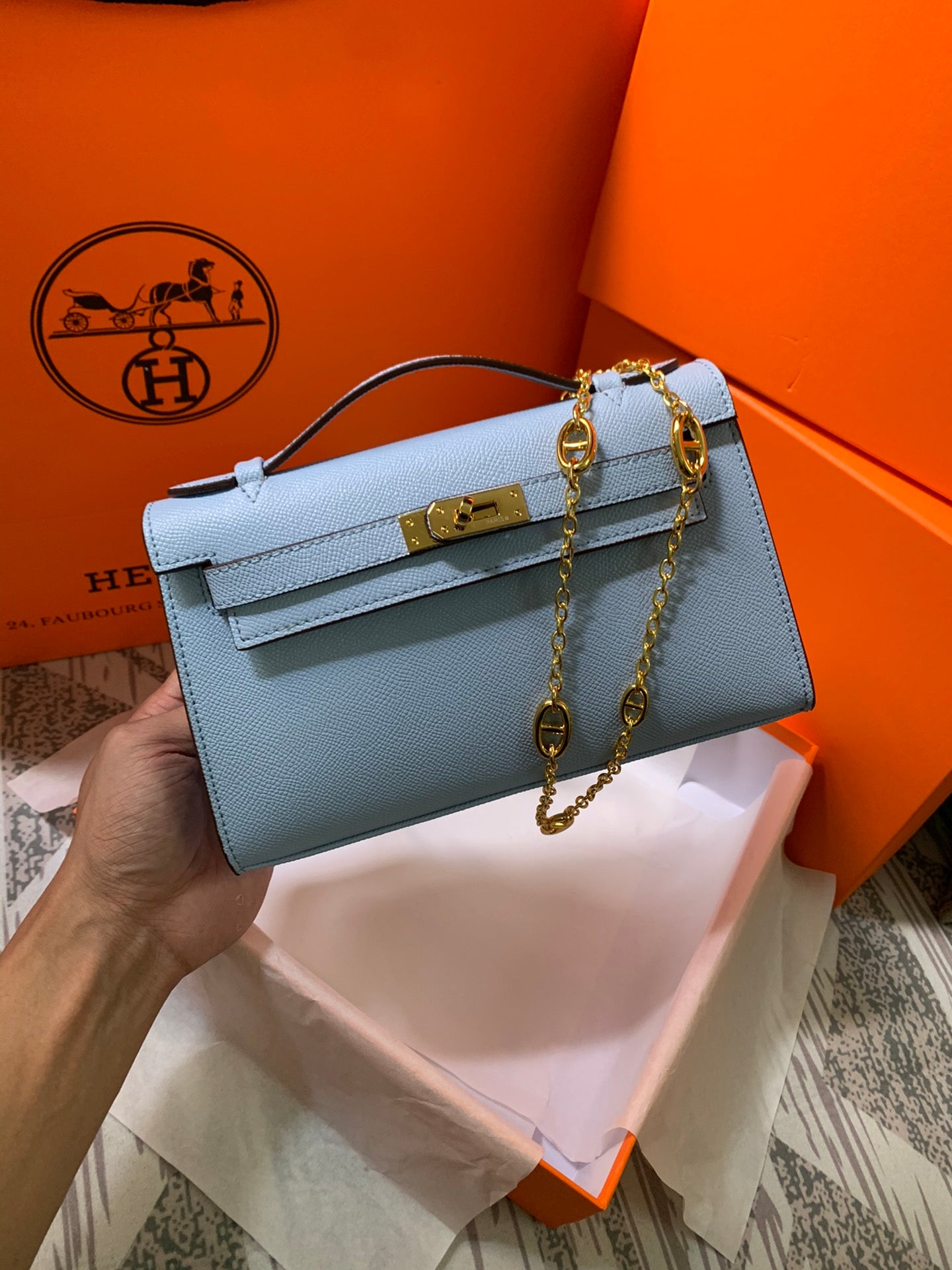 HM KELLY MINI POCHETTE 22 SAPPHIRE EPSOM