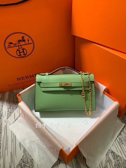 HM KELLY MINI POCHETTE 22 GREEN EPSOM