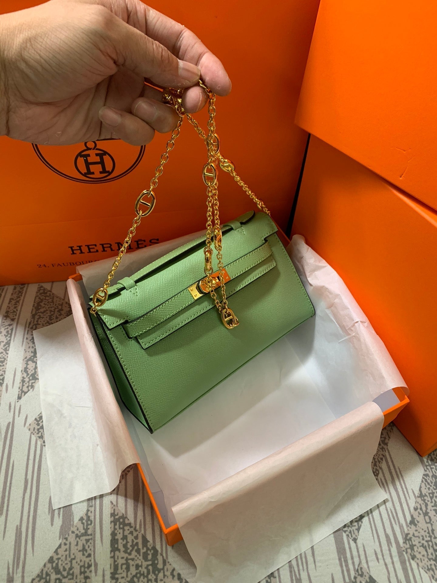 HM KELLY MINI POCHETTE 22 GREEN EPSOM