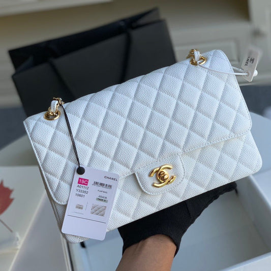 flap bag medium 25 white caviar ghw